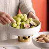 Custom European Luxury Style Ceramic Fruit Plate Snacks Compote Nut Dish Creative Gold Plated White High Foot Salad Bowl 220621