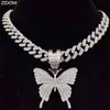 Män kvinnor hiphop ised ut bling fjäril hänge halsband med 13 mm miami kubansk halsband hiphop halsband mode charm smycken smycken