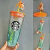La dernière tasse en verre Starbucks de 20oz, dégradé ours, différents styles de tasse de café Starbucks Straw, support du logo personnalisé