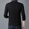 Browonファッションパッチワーク偽2デザイナー男性Tシャツ長袖ストライプターンダウンカラー特大Tシャツ服220401