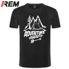 REM Adventure väntar på bokstaven T-shirt Travel Pine Tree Mountains Tälttryck T-shirt Toppkvalitet Pure Cotton Unisex 220520