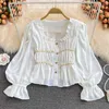 Women's Blouses & Shirts Women Fashion 2022 Summer Ruffles Square Collar Corp Top Button Up Shirt Pure Sweet Elegant Trendy Pleated