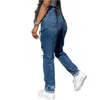 Jeans da donna Scava fuori Jeans dritti strappati Donna Blu Punk Baggy Vita alta Mamma Fidanzato D 220824