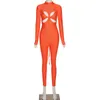 Women's Jumpsuits & Rompers Hollow Out Long Sleeve Stretchy Jumpsuit Women Skinny Workout Bodysuit Full Length Outfit Sportwear Outfits