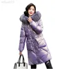 Winter Thick Warm Coat Women New Fur Collar Hooded Down Cotton Coat White Pink Green Loose Glossy Long Parkas Jacket L220730