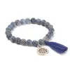 Strand Fili di perline Pietra naturale Lotus Buddha Charm Mala Bracciale con nappa Turkoois Perline Bracciali Braccialetti Donna Yoga Preghiera