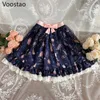 Dulce estilo Lolita princesa Mini faldas chicas japonesas encaje volantes arco negro JK falda mujeres gótico Floral estampado fiesta faldas 220523