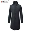 Mode Men's luxe winter slank fit casual trench jas mannelijke pure kleur katoen lange jassen wollen peacoat1 t220810