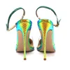 Designer-Spedizione gratuita Stilista di moda pompe tacchi a punta giallo verde serpente pitone T cinturino con cinturino alla caviglia a spillo donna signora femminile su