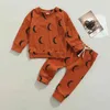 Citgeett Autumn Newfött Baby Girls Boys Clothing Set Moon Print Långärmad tröja Långa byxor Outfits kläder 0-24m J220711