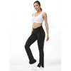 Йога наряды брюки расщепленные женские леггинсы с карманами с высокой эластичной брюшной полостью, закрытие брюк -танцевальных брюк.