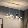 Pendant Lamps Modern LED Hanging Lights Restaurant Iron Gold Black Long Strip Starry Sky El Dining Table Living Room Bar Ring LampPendant