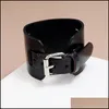 Bracelets de charme Bijoux Simple Vintage Large Noir Marron Cuir Ceinture réglable Bracelet Punk Mens Mode Par Dh1Wn