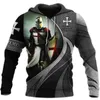 Herrtröjor tröjor riddare templar 3d över hela tryckta män mode hoodie casual daglig lös personlighet pullover jackor's