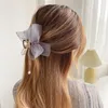 New Women Elegant Chiffon Bow Pearl Pendant Metal Hair Claws Sweet Hair Decorate Back Head Hairclips Fashion Headwear Accessories