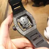 Luxury Mens Mechanical Watch Richa Milles Business Leisure Rm052 Automatic Black Carbon Fiber Tape Fashion Swiss Movement Wristwatches
