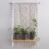 Handmade Decorative Cotton Rope Macrame Weaving Wall Hanging Organizer Shelf for Planter Hanger Boho Home Decor