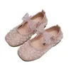 Meninas Princesa solteira Pearl Srucha Childrens Flat Shose Kid Baby Bowknot Sapatos Spring Autumn B207 220607