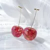 Dangle & Chandelier Summer Sweet Red Glass Simulation Cherry Earrings For Women Girl Cute Fruit Big Statement Party JewelryDangle Kirs22