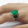 Klusterringar Sterling Silver Men's Green Agate Ring Stor Natural Stone Retro Punk Jewelry Men No. 7-13 Cluster