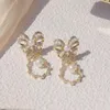 Dangle Lustre Coréen Bijoux De Mode 14K Véritable Plaqué Or Cuivre Incrusté Zircon Boucles D'oreilles Élégant Arc Femmes De Noce Boucles D'oreilles