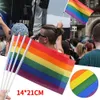 14x21cm Flagpoles ile gökkuşağı bayrakları el tipi gökkuşağı eşcinsel lezbiyen eşcinsel transseksüel pansexuality biseksüel LGBT Gurur