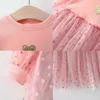 女の子のドレス春秋の女の赤ちゃんプリンセスドレス2022かわいい生まれた衣装甘い幼児綿の心メッシュ長袖
