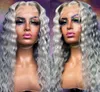 Perruques Lace Front wig synthétiques longues et grises, perruques Loose Deep Wave de couleur Blonde/bleue/rose pour femmes noires, perruques de Simulation de cheveux humains