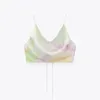 TRAF SUMMER WHITE SATIN TOP KVINNA Rosa Crop Sexig Backless Tank Camisole Beachwear Tie-Dye Strap S 220318