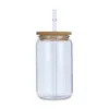 (Sea + Express) 12oz 16oz 25oz Sublimation Glass Beer Mugs Can Shaped Glass Cups With Bamboo Lid And Straw RL034