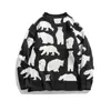 Herrtröjor herr tröja vintage isbjörn mönster hip hop streetwear harajuku o-hals överdimensionerad pullover sweter casual manliga kopplingar
