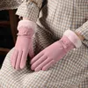 Fem fingrar handskar parar vinter praktiska fluffiga manschetter varm utomhus ultra mjuka kvinnor handskar