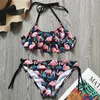 Flamingo Flounce Girl Swimsuit Dzieci 7-14 lata 2 sztuki stroje kąpielowe dla dzieci kantar Top Teenage Bikini Set S Suit 220426