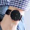 Luxury Quartz Watch with Stainless Steel Men's Single Round Leather Leisure Clock