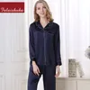 Silk Pyjamas Kvinnors 100% Mulberry Real Satin 2pcs Suit Hem Kläder Långärmad Höst Sleepwear Set Pijama Gift 220329