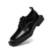 Men Handmetric Men Derby Shoes Personality زيادة 4 سم أزياء مربع أحذية جلدية للرجال بريطانية واسعة النطاق