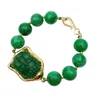 Beaded Strands Green Jade Buddha snidade armband charm armband religiösa juvelrybead lars22