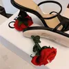 Sandaler lyxiga sexiga rosblomma klackar kvinnors nisch stilett höga tofflor damer bröllop fest prom skor s3340sandaler