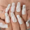 偽の爪長い中程度の長さのバレリーナクラウドスティックの乳白色の白い爪のcoffinfaux ongles prud22