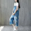 Women's Jumpsuits & Rompers Summer Hole Splicing Denim Nine-point Pants Personalized Washed Stitching Tassel Hem Loose Jumpsuit