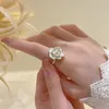 Cluster Rings Elegant White Oil Dripping Camellia For Woman Korean Fashion Flower Jewelry Party Girl's Sweet AccessoriesCluster Toby22