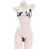 Maillots de bain pour femmes Femmes Mignon Lait Vache Imprimé Bikini Body Sexy Halter Dos Nu Découpe Micro Combinaison Bretelles Érotique Cosplay Lingerie Swimsu