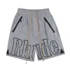 Модные бренд -дизайнерские шорты Rhude Black Zipper Reflective Brand Shorts Casual Capris