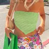 Damestanks Camis Summer Bow Betage Open Back Crop Tops Women Solid Off Schouder Backless geplooide Slim Vest Tube Onregelmatige zoom Y2K STRE