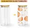 US STOCK Fast Delivery 12oz 16oz Sublimation Tumblers Blanks Clear Frosted Glass Mugs Coffee Tea Juice Water Bottles With Bamboo Lid And Straw