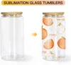 US STOCK Bouteilles d'eau en verre de 16 oz Blancs de sublimation Tasses en forme de canettes transparentes givrées avec couvercle en bambou réutilisable paille bière Soda gobelets tt0412