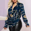 Women's Blouses & Shirts Women Sexy Deep Cowl Neck Blouse Autumn Long Sleeve Casual Chain Graphic Print Plunge Top