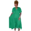 플러스 사이즈 S-3XL 4XL 5XL 디자이너 여성 맥시 드레스 패션 캐주얼 버튼 옷깃 긴 드레스
