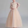 Filles robe de soirée mariage robe fleur robe princesse soirée été enfants maille manches robe Y220510