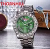 fulla rostfritt stålklockor 43 mm kvarts kronograf rörelse män stora diamanter ring romersk nummer mode kristall auto datum män klänning designer manliga gåvor armbandsur